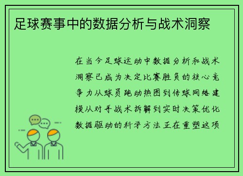 足球赛事中的数据分析与战术洞察